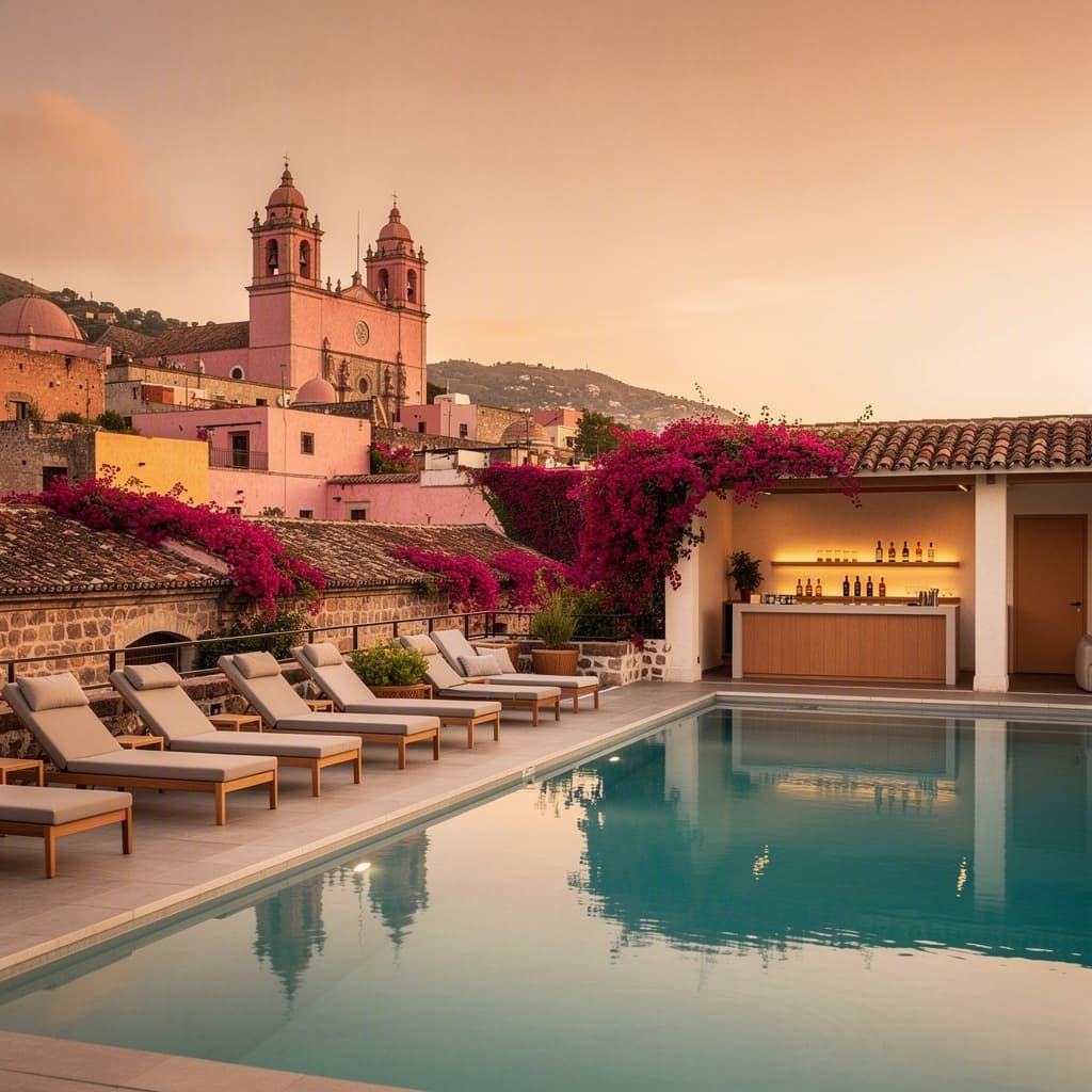 The rooftop pool overlooking the Parroquia and San Miguel skyline