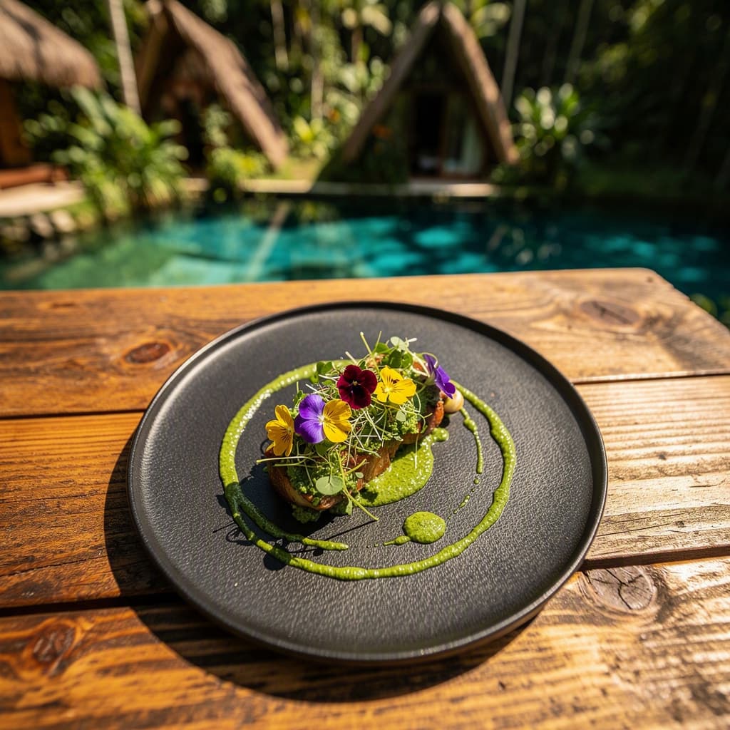 Un platillo del restaurante entre las copas